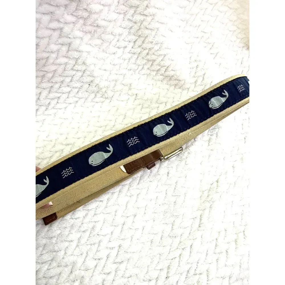 Vineyard Vines Boys Whale Canvas Leather Belt Medium 26-28 Preppy Coastal